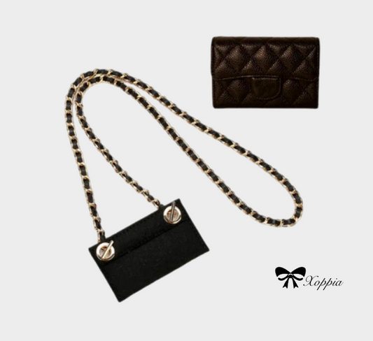 CF Cardholder Wallet Conversion Kit (with Felt Insert & Chain) | Leather Metal Replacement Chain Shoulder Strap | Bag Handle Strap