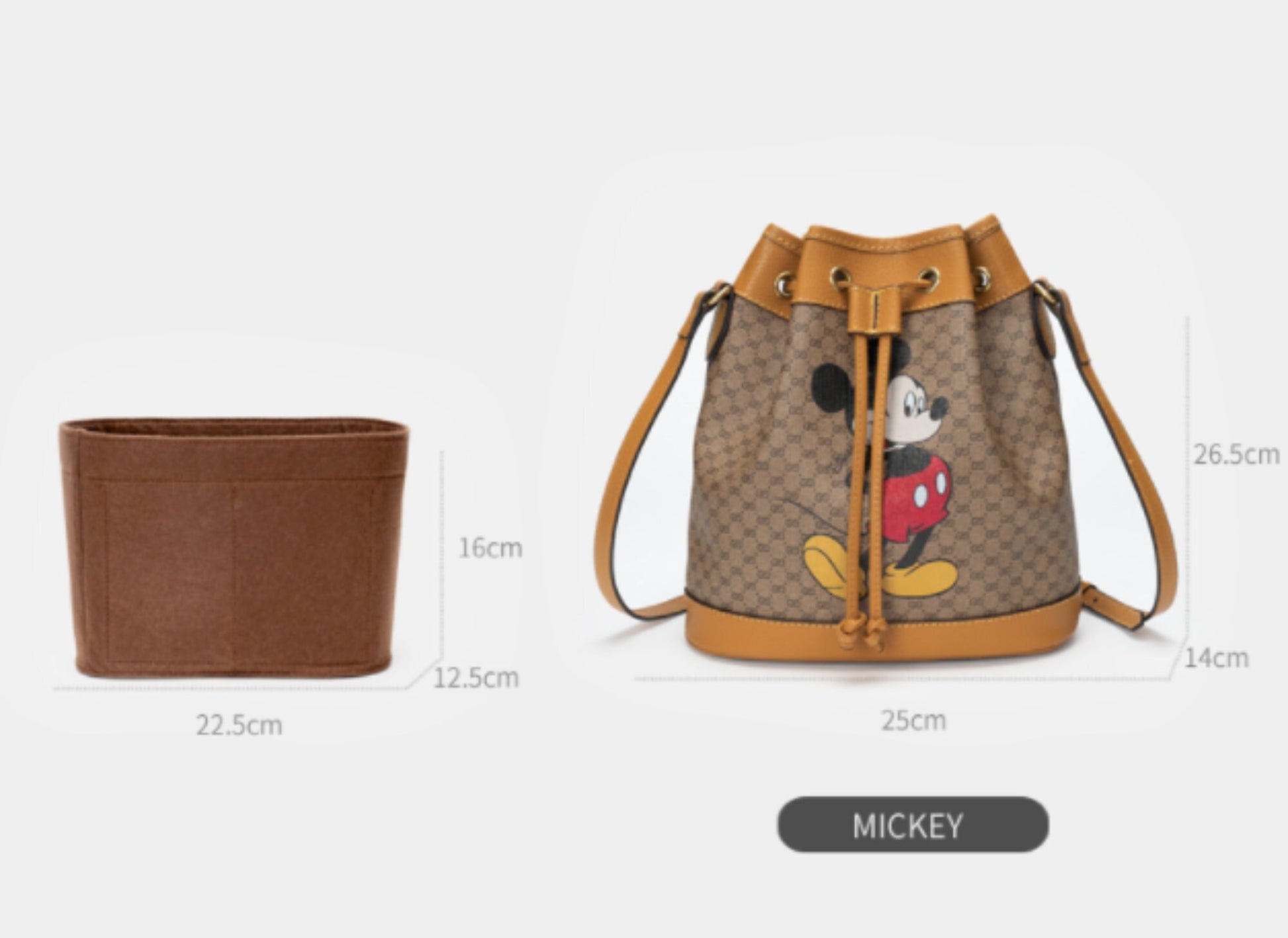 Bag Organizer For Mickey Bucket Bag. Bag Insert For Classical Bag.