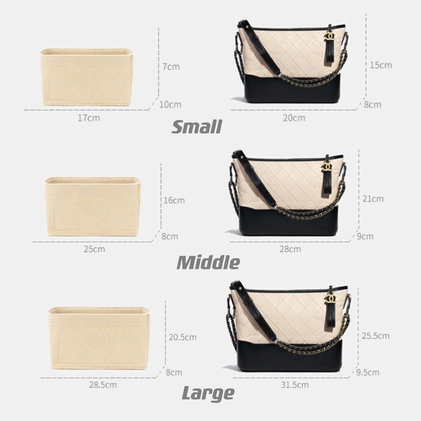 Bag Organizer For Gabrielle Shoulder Bag. Bag Insert For Elegant Designer Bag.