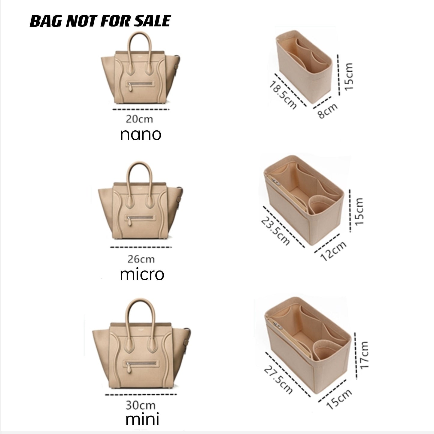 Bag Organizer For Luggage Nano Micro Mini Handbag. Bag Insert For Classical Handbag.