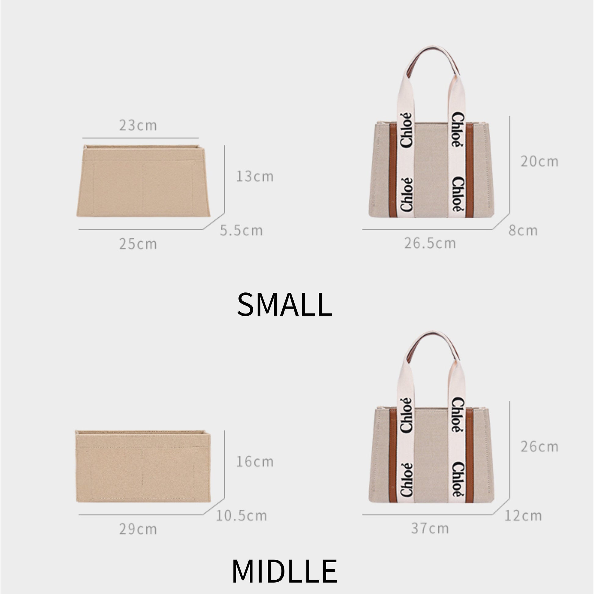 Bag Organizer For Woody Tote Handbags. Bag Insert For Classical Bag.