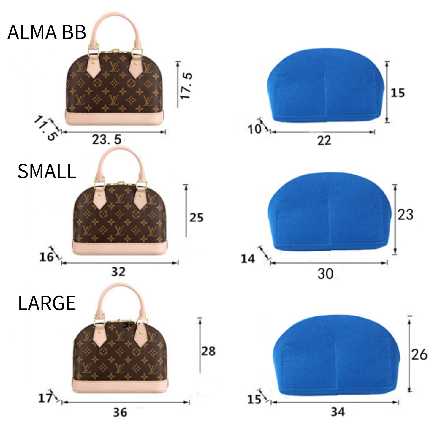 Bag Organizer For ALMA BB Handbag. Bag Insert For Classical Bag.