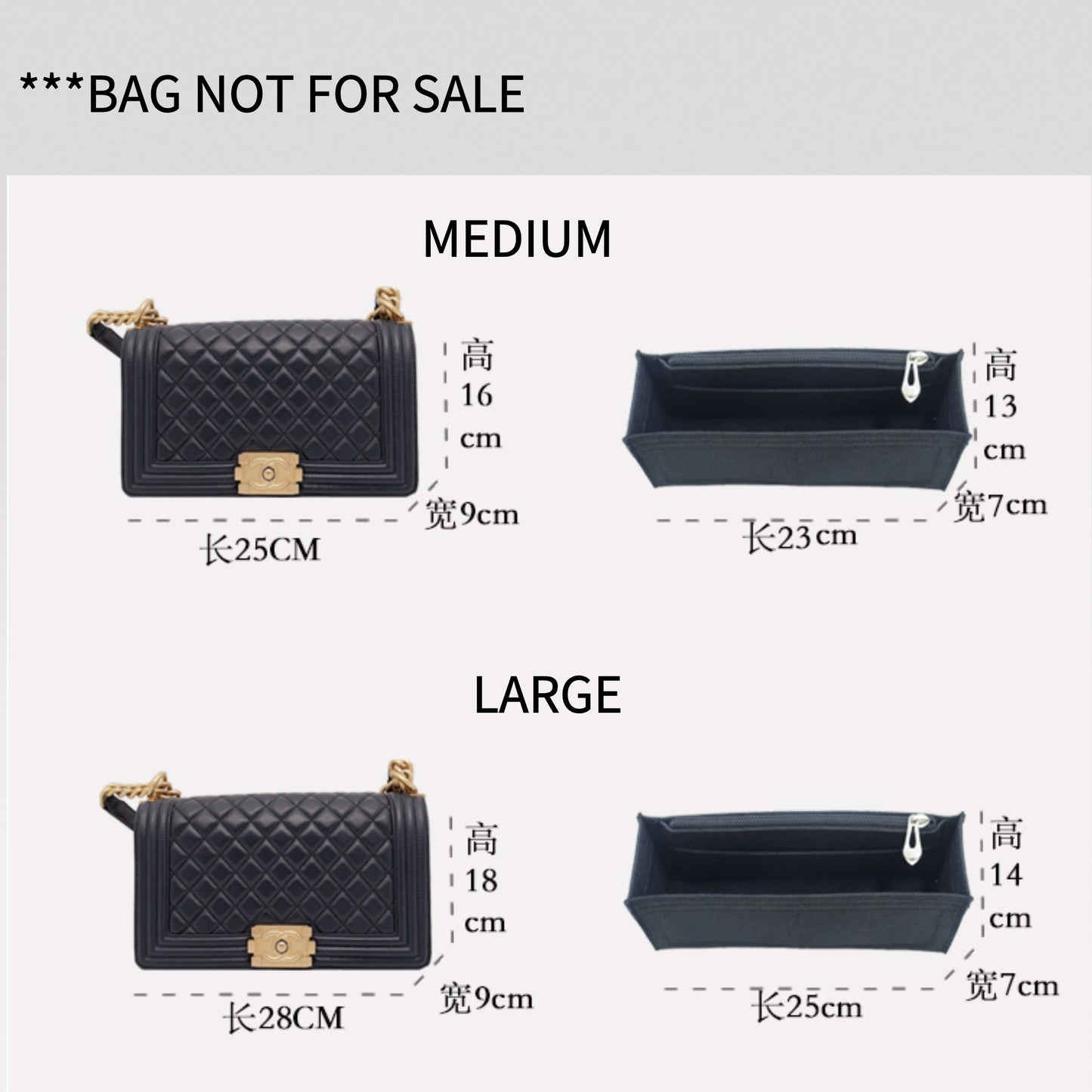 Bag Organizer For LEBOY Chain Shoulder Bag. Bag Insert For Classical Bag.