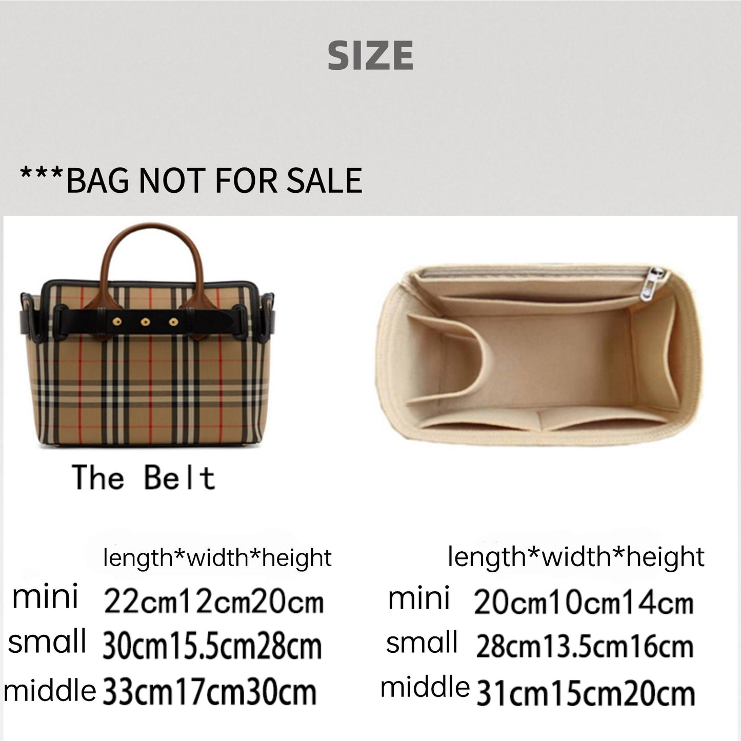 Bag Organizer For BBR The Belt Handbag. Bag Insert For Classical Designer Bag.