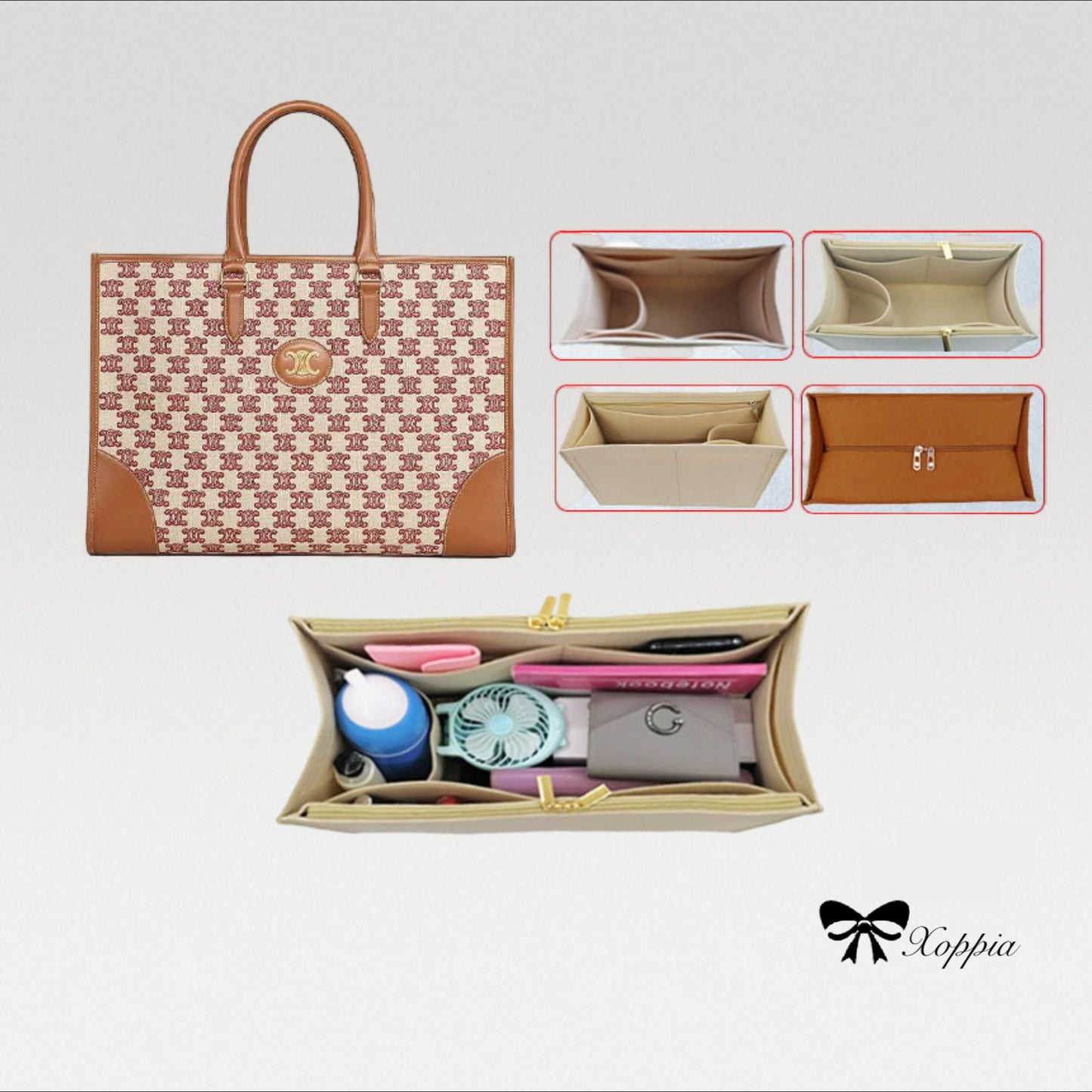 Bag Organizer For Triomphe Embroidery Horizontal Cabas. Bag Insert For Desginer Bag.