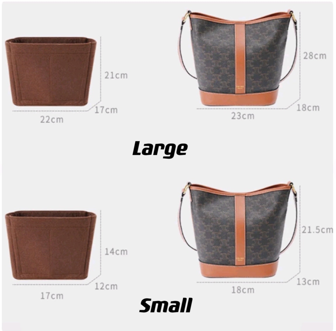 Bag Organizer For Triomphe Bucket Bag. Bag Insert For Classical Bag.