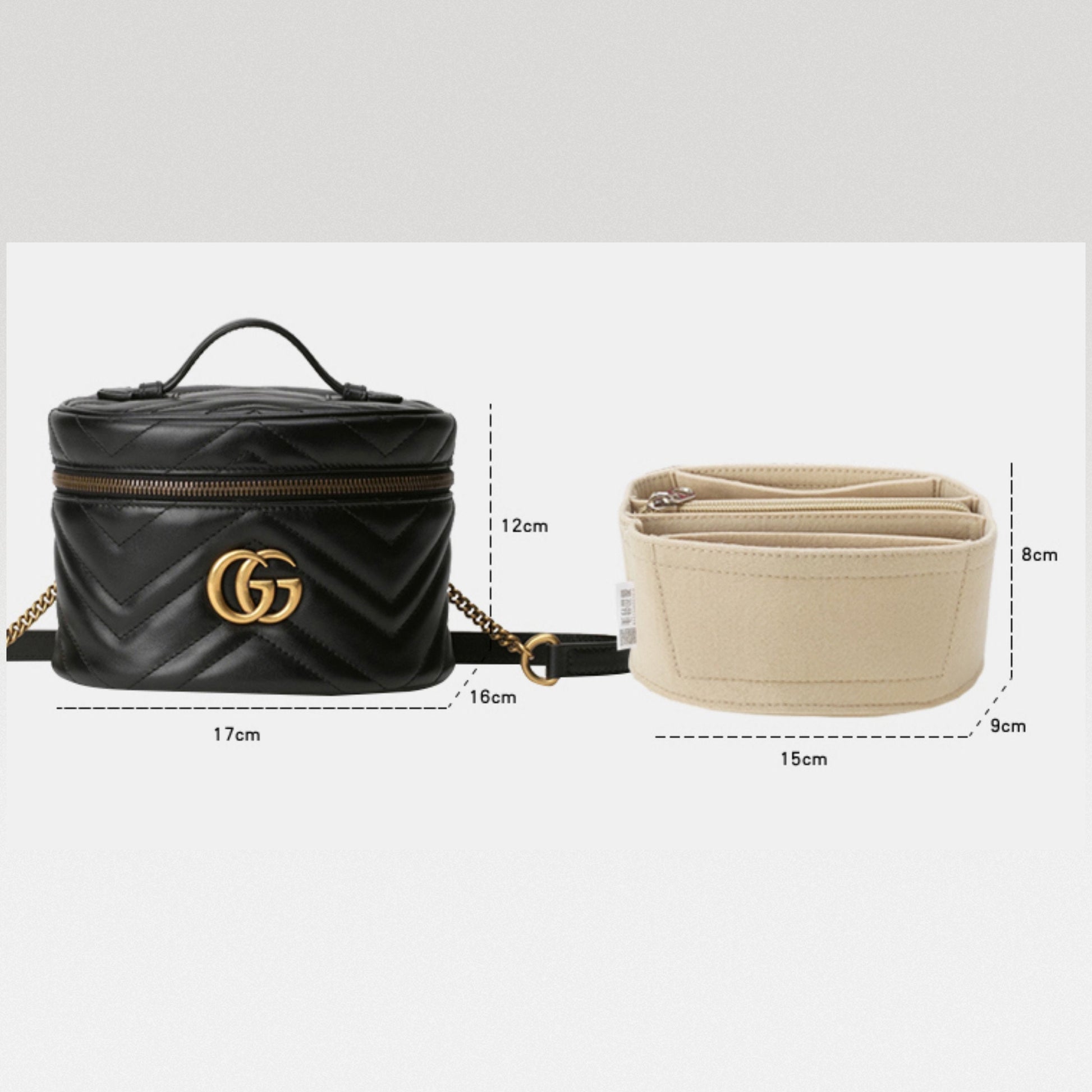 Bag Organizer For Marmont Backpack Calfskin Matelasse Mini GG Black Gucci box. Bag Insert For Classical Bag.