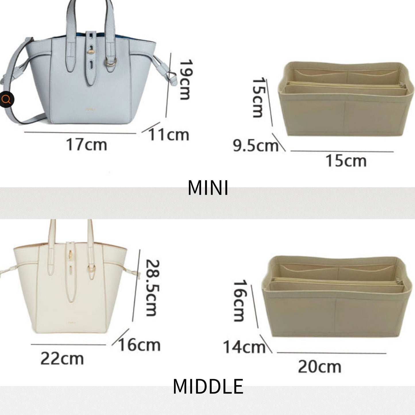 Bag Organizer For FUR.LA NET Tote M Cognac H. Bag Insert For Classical Bucket Bag.