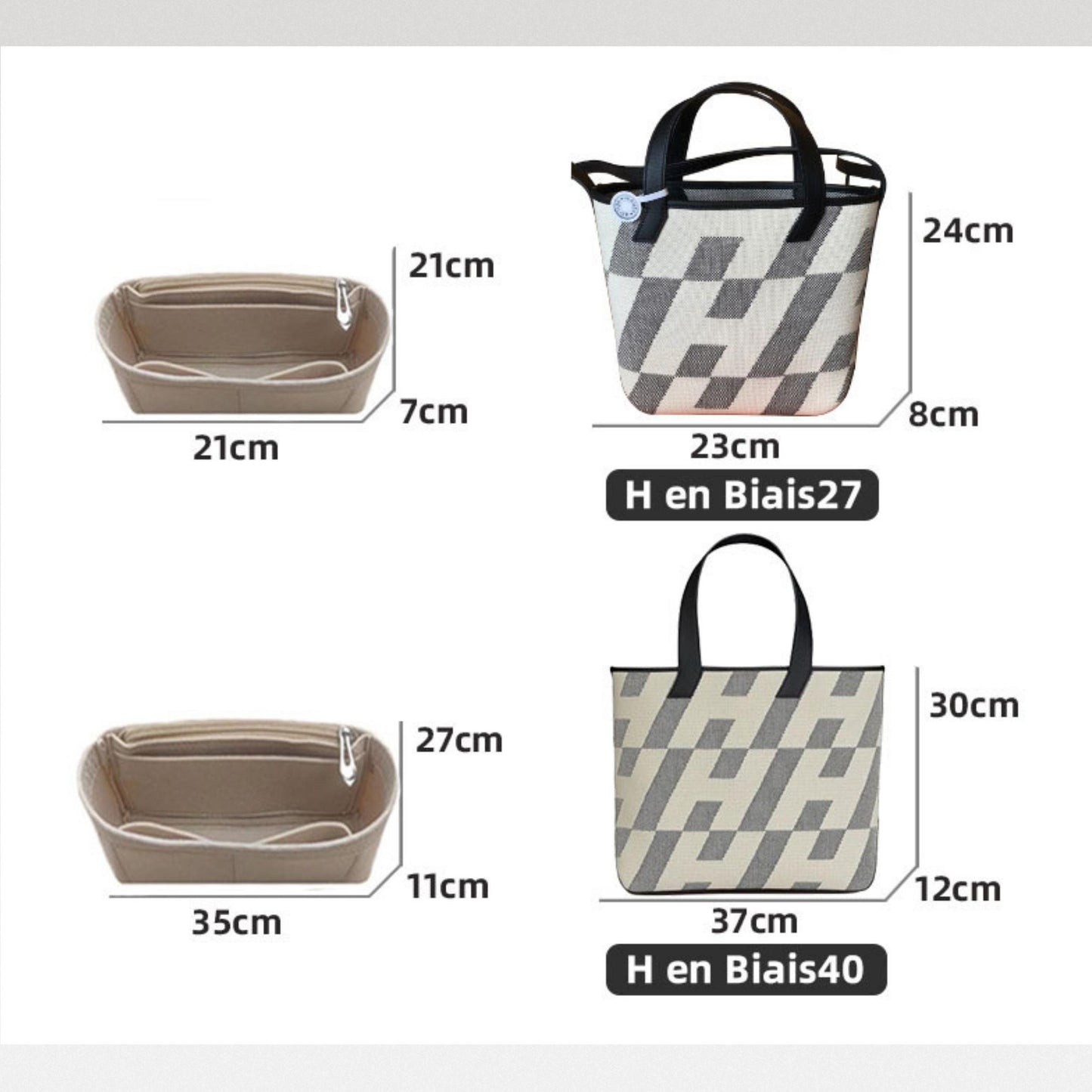 Bag Organizer For Swift H Canvas Cabas H En Biais 27 40 Black Ecru. Bag Insert For Classical Bag.