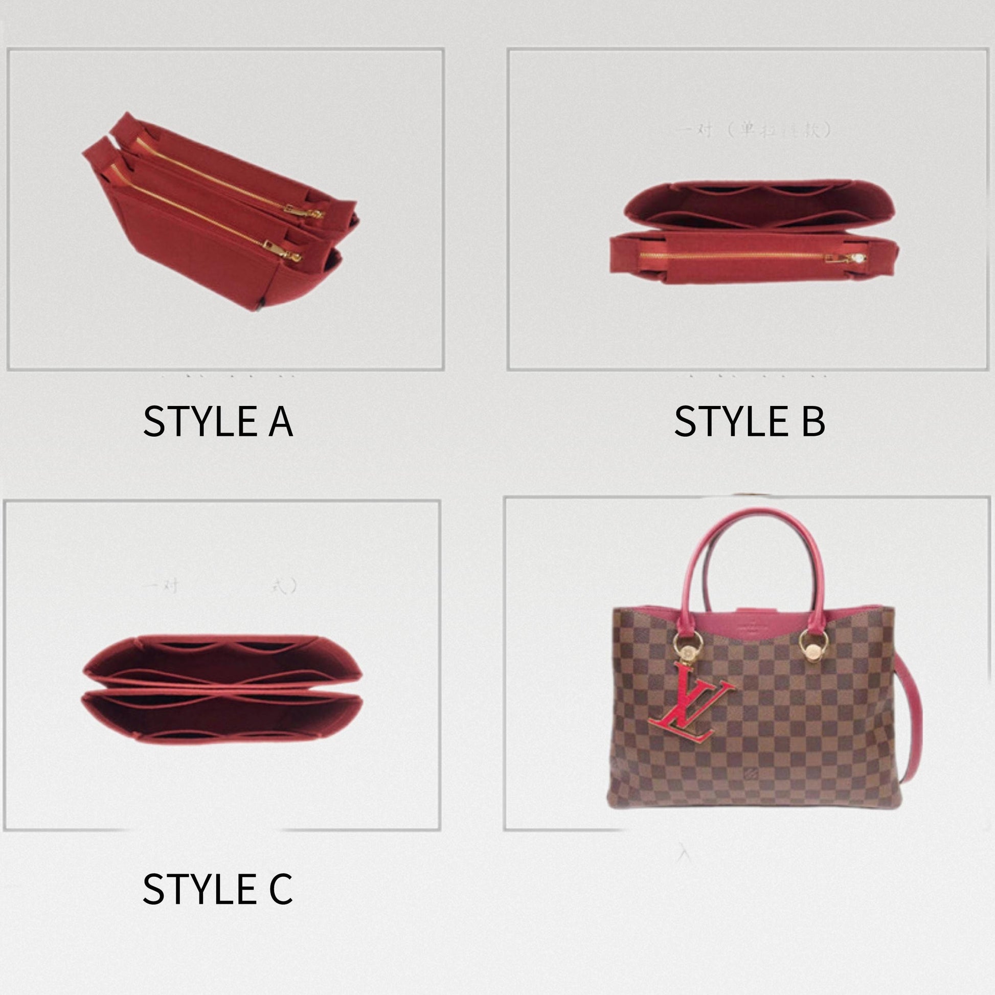 Bag Organizer for LV Riverside Damier Ebene (Set of 2) - Premium Felt  (Handmade/20 Colors) : Handmade Products 