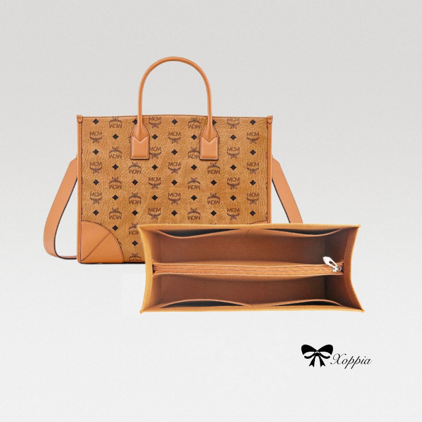 Bag Organizer For Small Large München Tote in Visetos Cognac. Bag Insert For Classical Tote Bag.