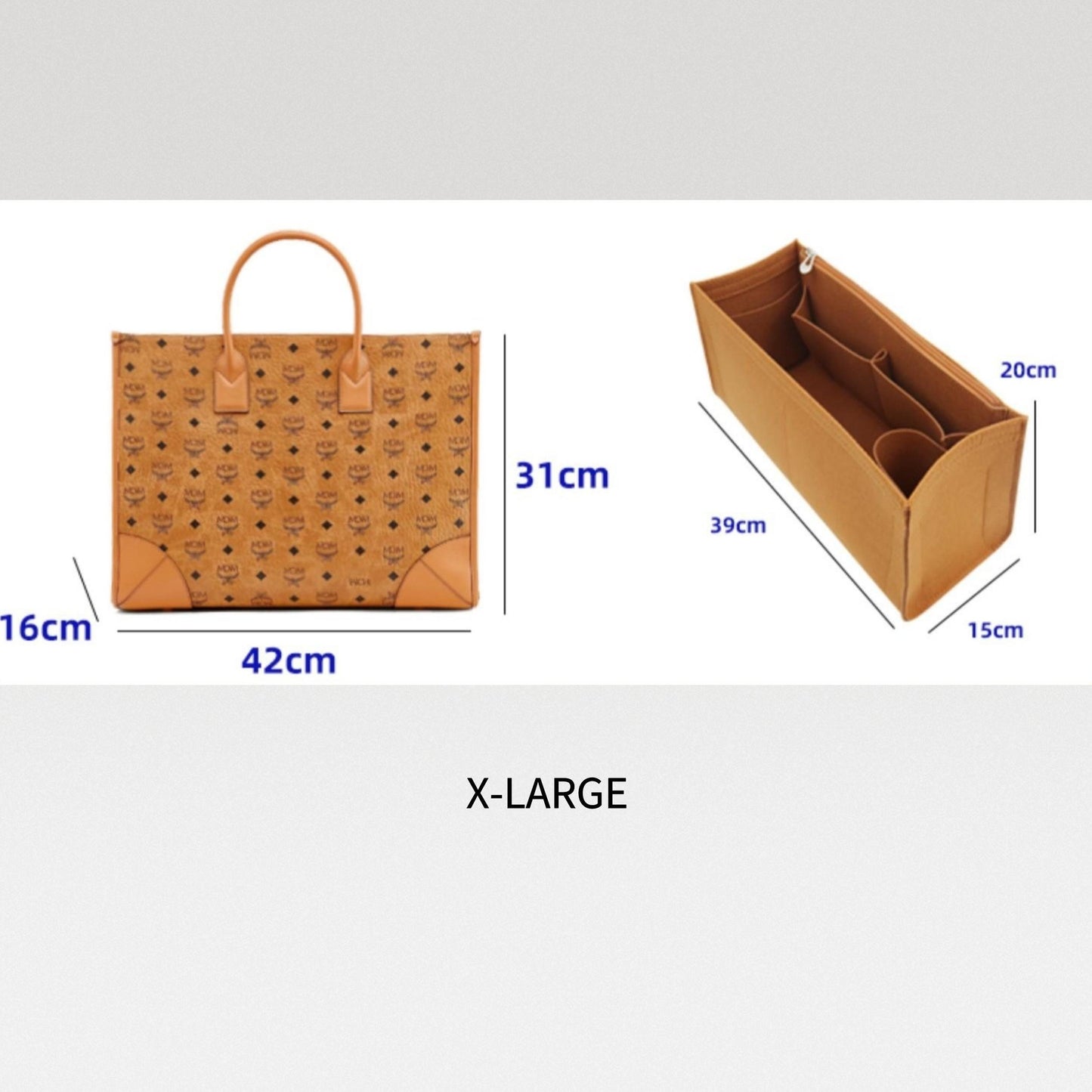 Bag Organizer For Small Large München Tote in Visetos Cognac. Bag Insert For Classical Tote Bag.