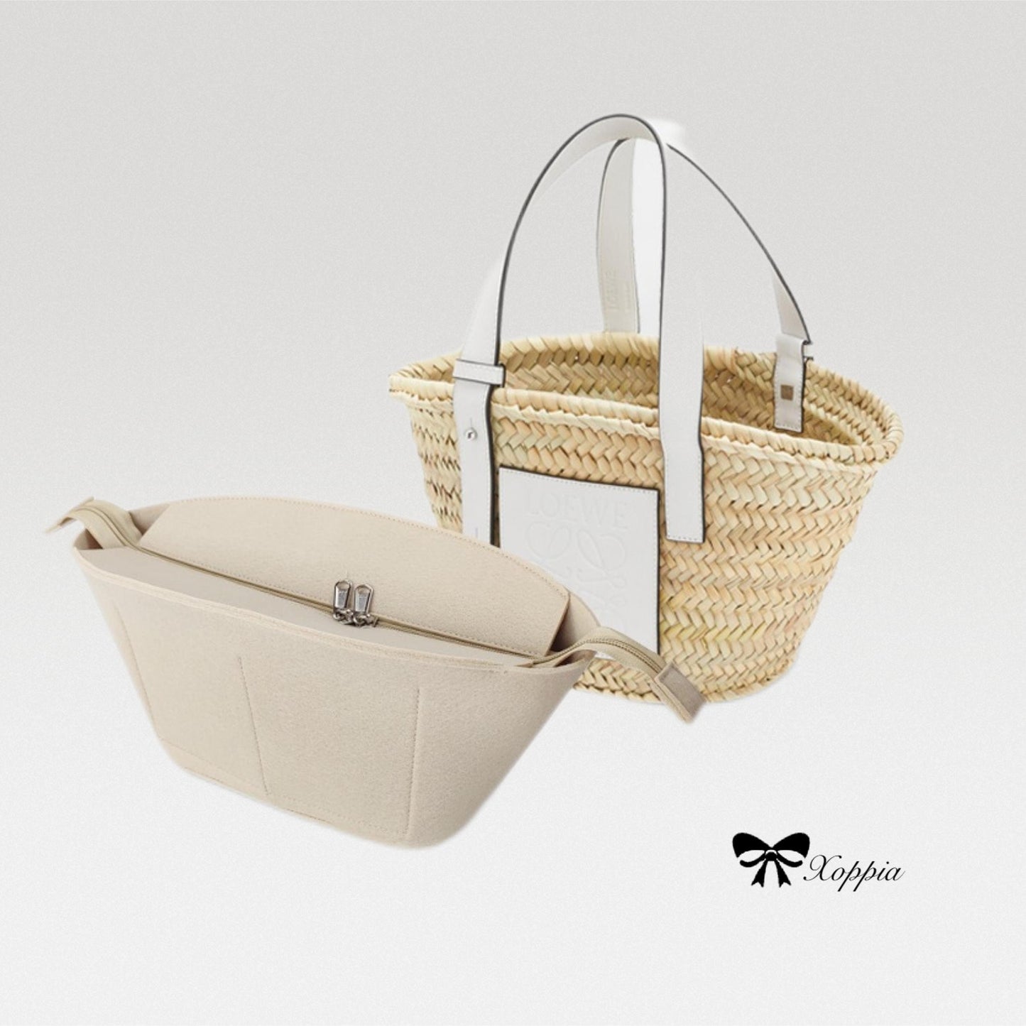 Bag Organizer For Loew Classic Small Medium Raffia Basket Bag White. Bag Insert For Tote Bag.