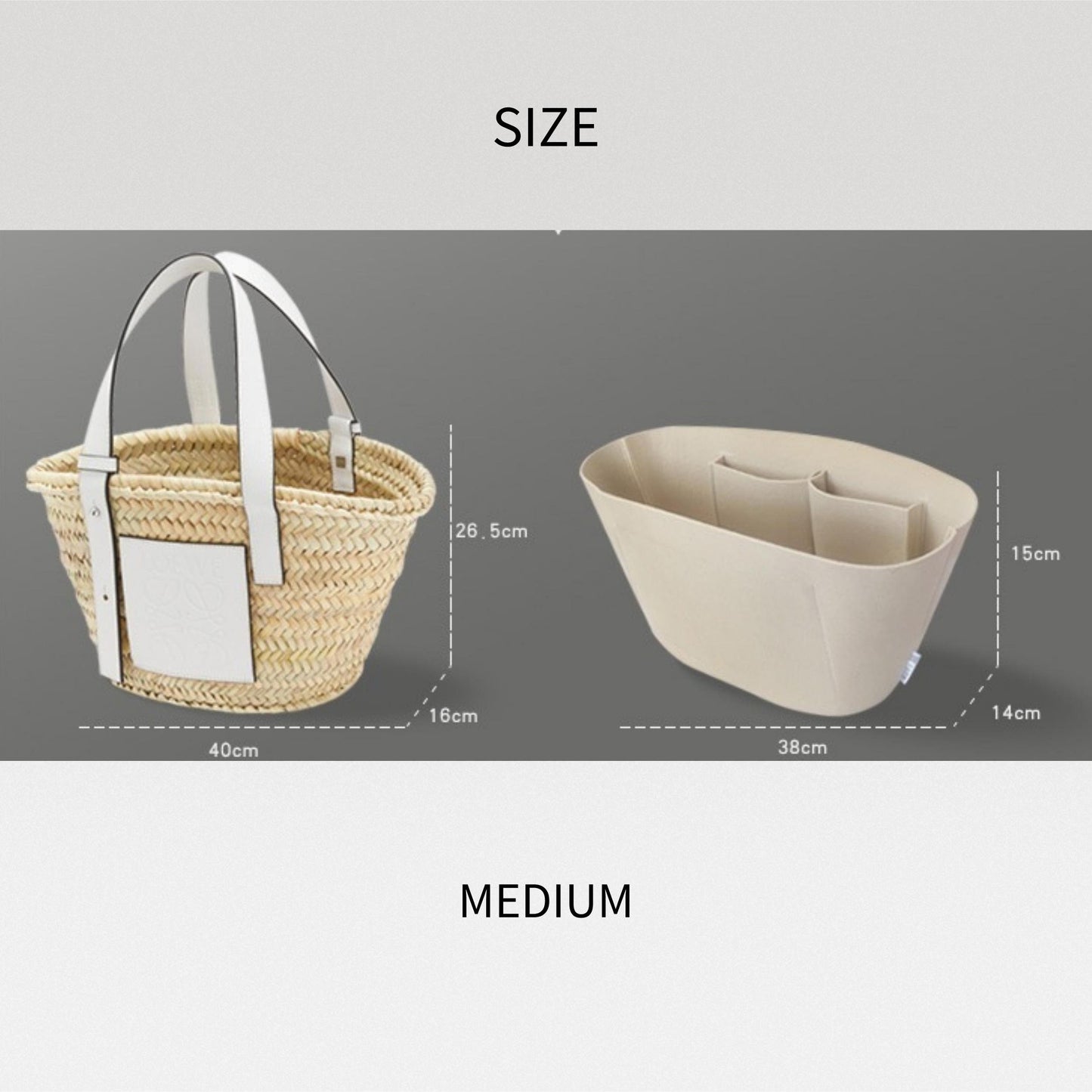 Bag Organizer For Loew Classic Small Medium Raffia Basket Bag White. Bag Insert For Tote Bag.