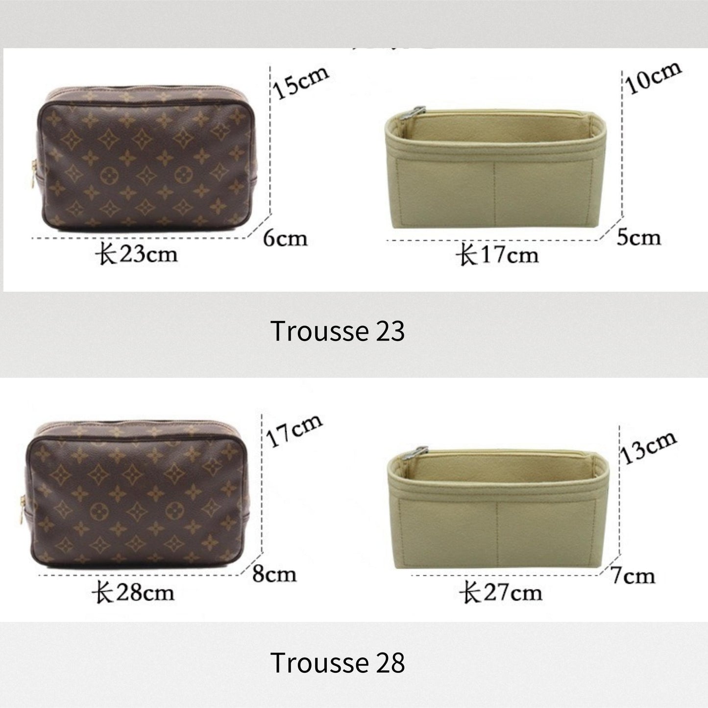 Bag Organizer For LV Trousse Toiletry Pouch Monogram Canvas 23 28. Bag Insert For Handbag Bag.