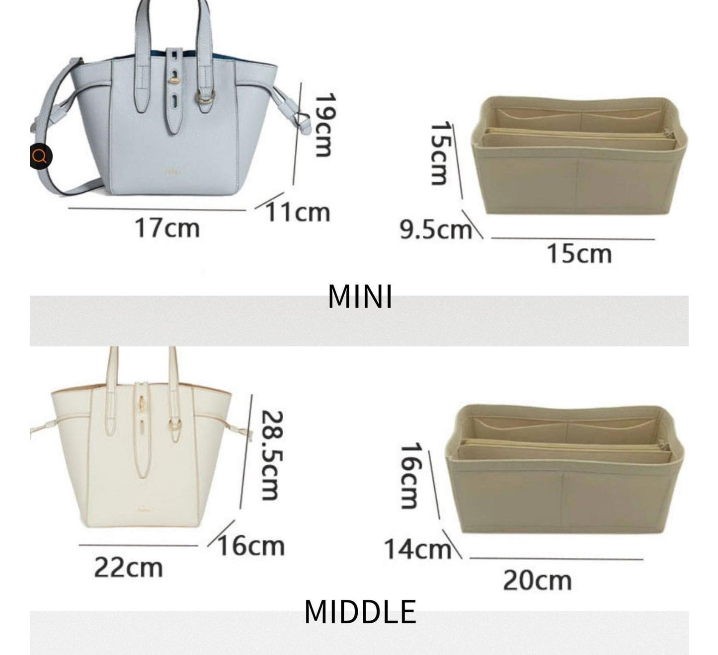 Bag Organizer For NET Tote M Cognac H | Bag Insert For Tote Bag | Felt Bag Organizer For Handbag Bag