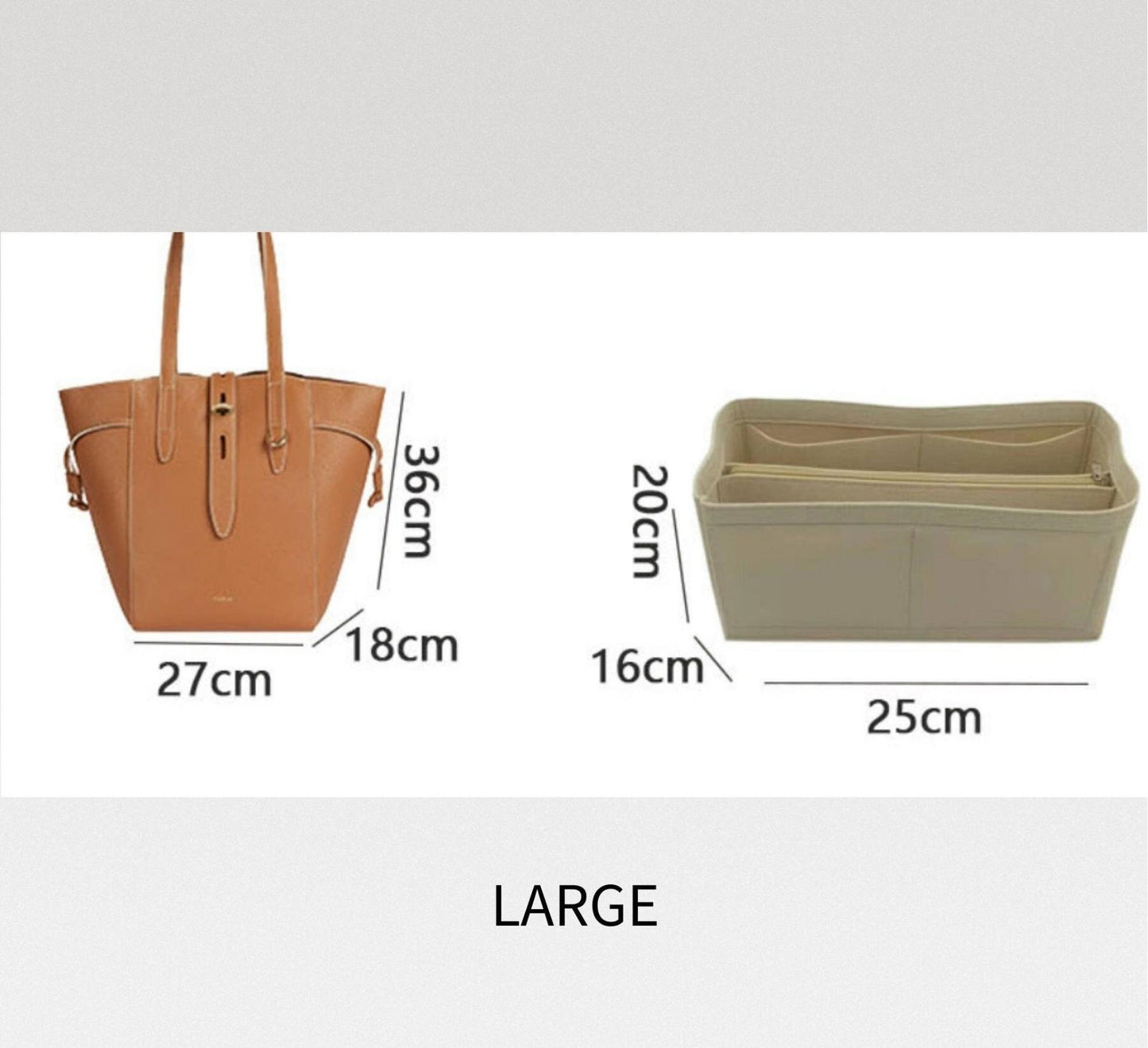 Bag Organizer For NET Tote M Cognac H | Bag Insert For Tote Bag | Felt Bag Organizer For Handbag Bag