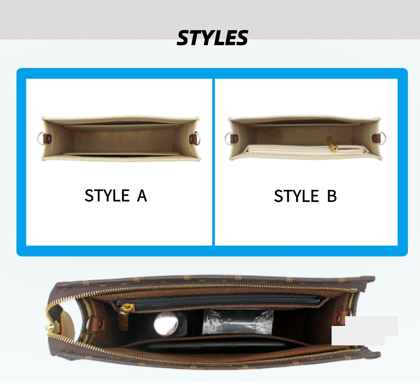 Pochette 30 Montaigne Conversion Kit with chain | Toiletry Pouch Insert to Convert Cross Body | Toiletry Pouch Organizer with D-ring