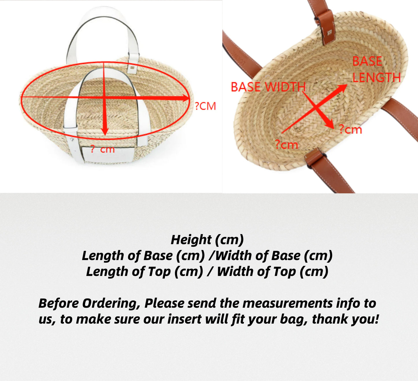 Bag Organizer For Elephant basket bag in raffia and calfskin | Bag Insert For Tote Bag | Felt Bag Organizer For Handbag Bag