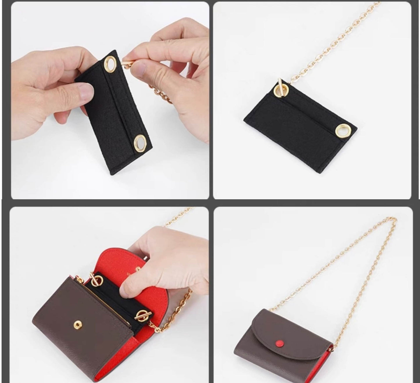 Micro Wallet Conversion Kit (Felt Insert with Chain) | Wallet Insert and Chain | Wallet convert to Crossbody bag