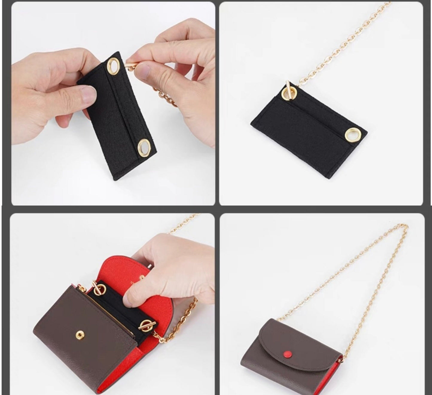 Emilie Wallet Conversion Kit (Felt Insert with Chain) | Wallet Insert with Chain | Wallet Convert to Crossbody Bag