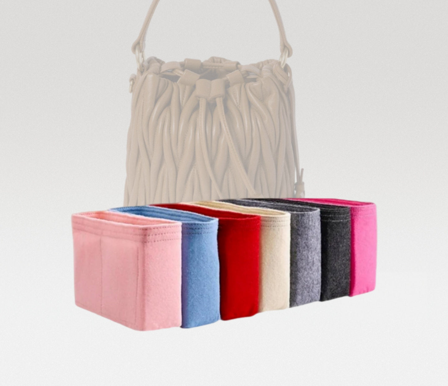 Bag Organizer For Matelassé nappa leather bucket bag | Bag Insert For Bucket Bag | Felt Bag Organizer For Designer Bag